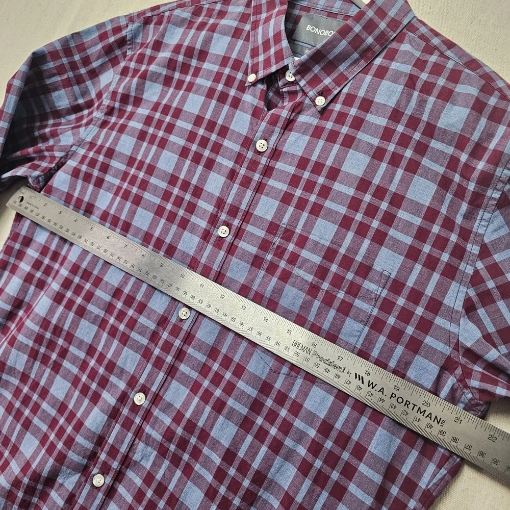 Bonobos Mens‎ Large Blue Plaid Slim Fit Grid Check Long Sleeve Button Down Shirt